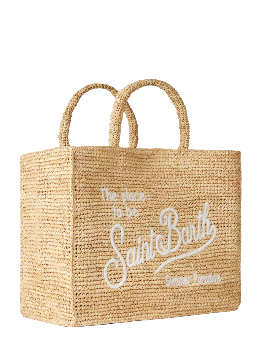 Vanity rafia Borsa a spalla con ricamo frontale bianco-Mc2 Saint Barth-Borse a spalla-Vittorio Citro Boutique