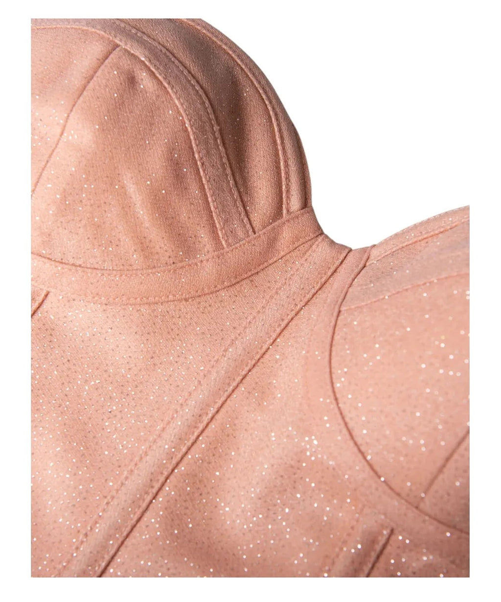 Abito lungo da sera in tulle glitterato color pesca con bustier e cintura-Abiti-Soani-Vittorio Citro Boutique