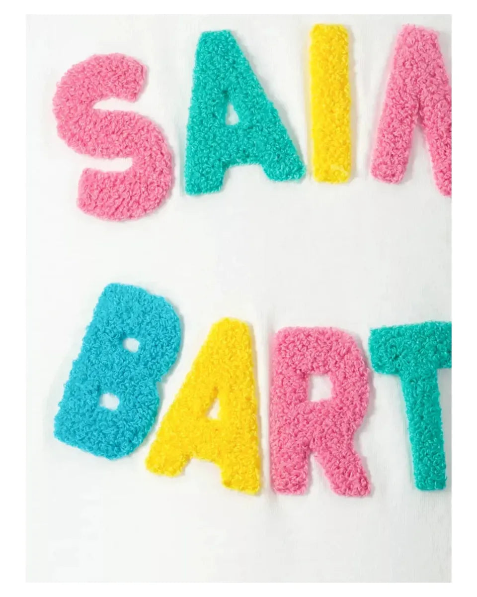 T-shirt Emilie Teddy in cotone bianco con scritta colorata in spugna-Mc2 Saint Barth-T-shirt-Vittorio Citro Boutique