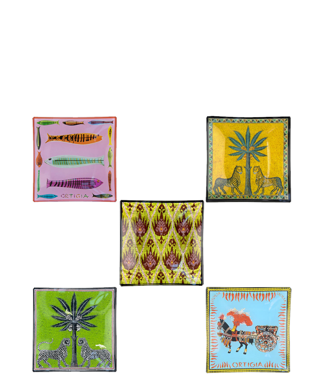 Ortigia Scatola di Latta con 5 Piattini in Vetro