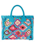 Borsa a spalla Vanity all’uncinetto azzurro con fantasia multicolore e frange-Mc2 Saint Barth-Borse a mano-Vittorio Citro Boutique