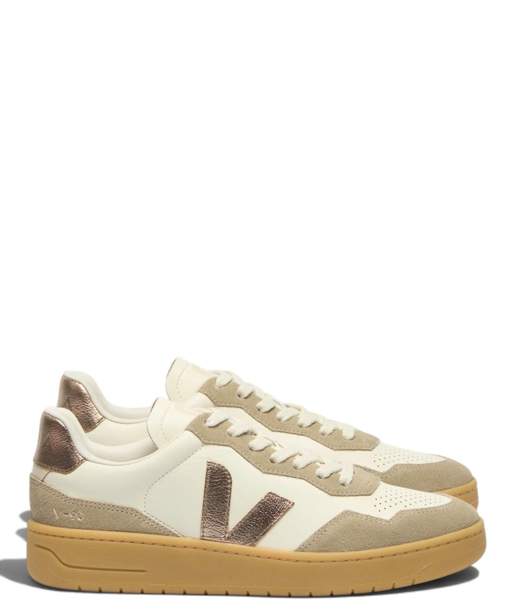 Zapatillas VEJA V-90 de piel color bronce puro en piel
