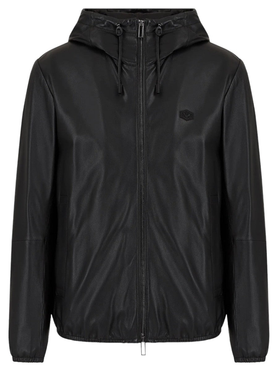 Blouson full zip con cappuccio in nappa di agnello semianilina-Giacche-Emporio Armani-Vittorio Citro Boutique