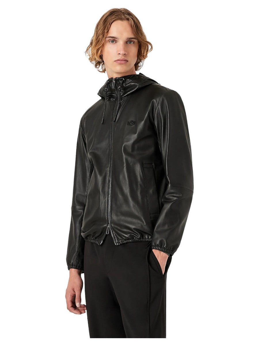 Blouson full zip con cappuccio in nappa di agnello semianilina-Giacche-Emporio Armani-Vittorio Citro Boutique