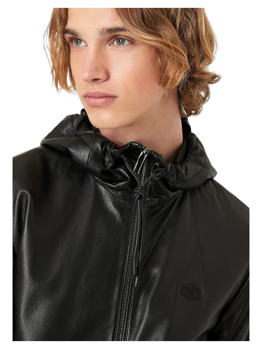 Blouson full zip con cappuccio in nappa di agnello semianilina-Giacche-Emporio Armani-Vittorio Citro Boutique