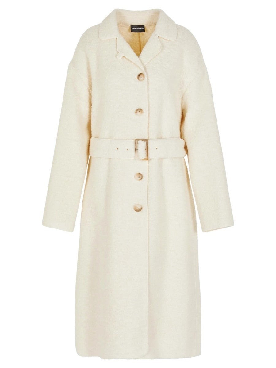 Cappotto con revers e cintura in misto alpaca bouclé Capsule Chalet-Emporio Armani-Cappotti-Vittorio Citro Boutique