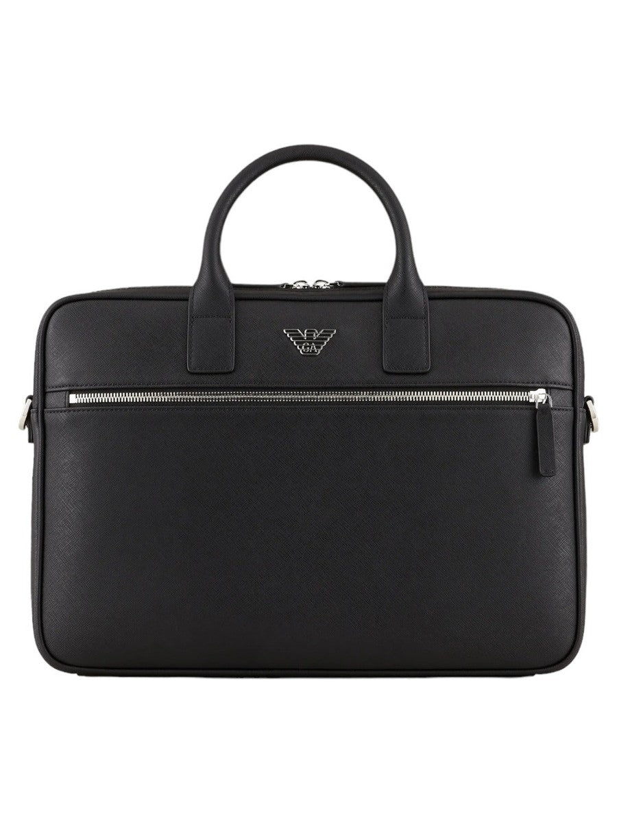 Borsa business in pelle rigenerata saffiano con placchetta aquila-Emporio Armani-Borse da lavoro-Vittorio Citro Boutique