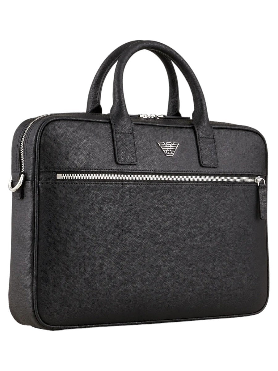 Borsa business in pelle rigenerata saffiano con placchetta aquila-Emporio Armani-Borse da lavoro-Vittorio Citro Boutique