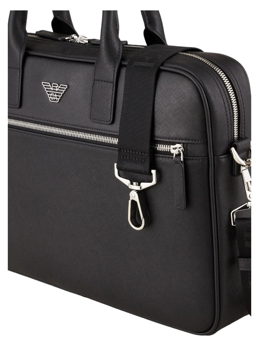 Borsa business in pelle rigenerata saffiano con placchetta aquila-Emporio Armani-Borse da lavoro-Vittorio Citro Boutique