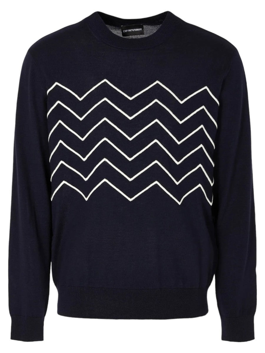 Maglione in lana vergine con ricamo chevron a riievo Travel Essential-Emporio Armani-Maglieria-Vittorio Citro Boutique