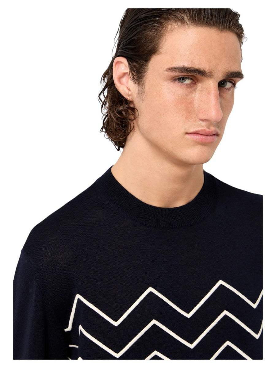 Maglione in lana vergine con ricamo chevron a riievo Travel Essential-Emporio Armani-Maglieria-Vittorio Citro Boutique