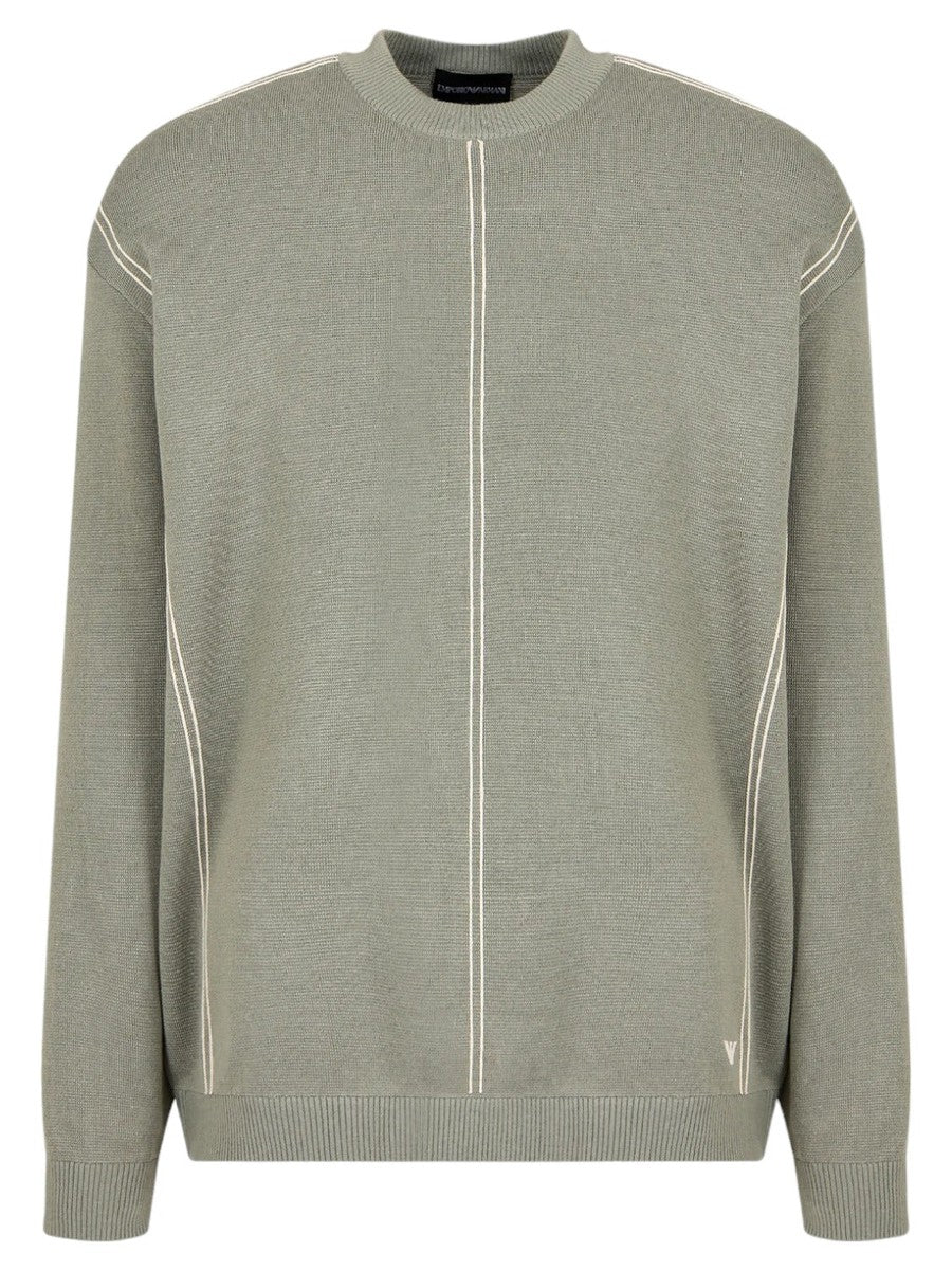 Maglione in misto lana vergine punto stoffa con righe jacquard effetto cordino-Emporio Armani-Maglieria-Vittorio Citro Boutique