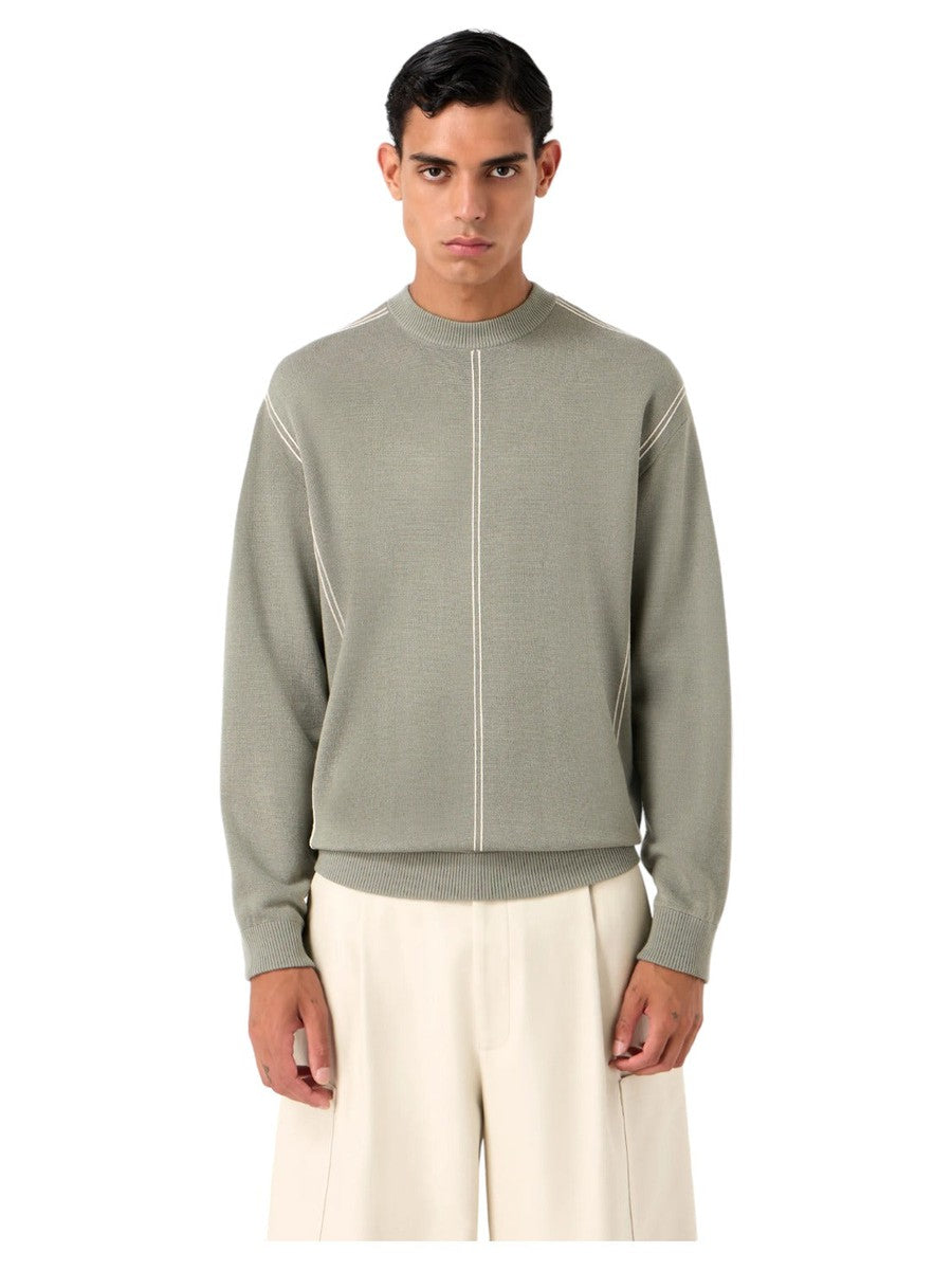 Maglione in misto lana vergine punto stoffa con righe jacquard effetto cordino-Emporio Armani-Maglieria-Vittorio Citro Boutique