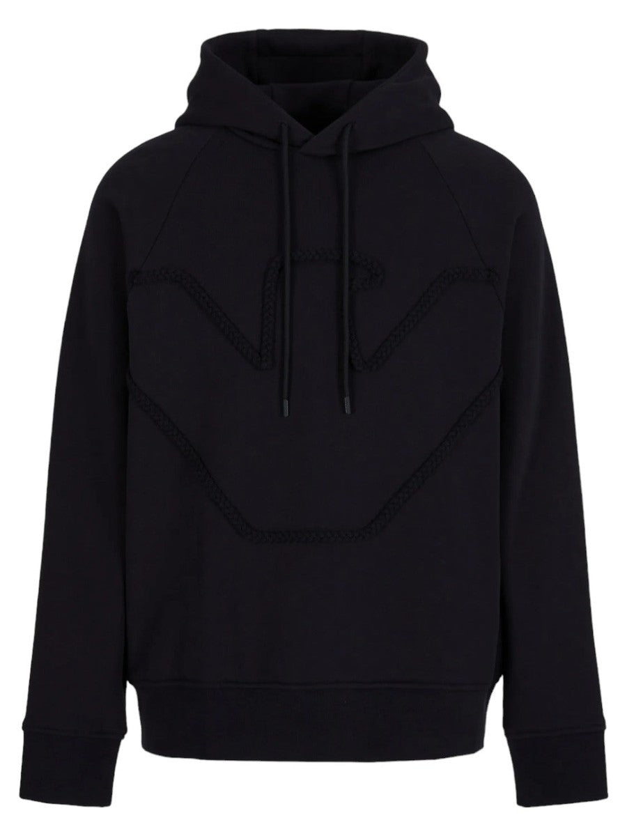 Felpa over fit in jersey heavy con cappuccio e maxi ricamo effetto corda a rilievo-Emporio Armani-Felpe-Vittorio Citro Boutique