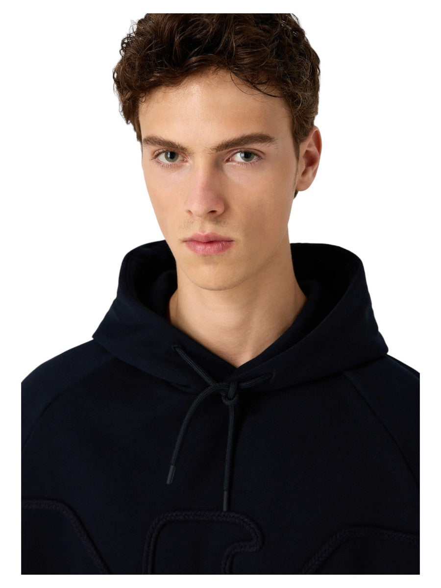 Felpa over fit in jersey heavy con cappuccio e maxi ricamo effetto corda a rilievo-Emporio Armani-Felpe-Vittorio Citro Boutique