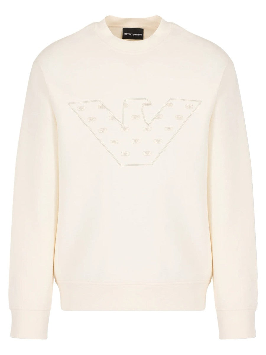 Felpa in double jersey con maxi aquila ricamata e micro aquile interne-Emporio Armani-Felpe-Vittorio Citro Boutique