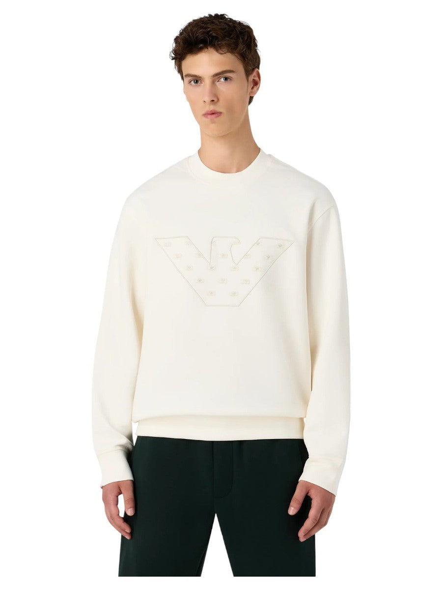 Felpa in double jersey con maxi aquila ricamata e micro aquile interne-Emporio Armani-Felpe-Vittorio Citro Boutique