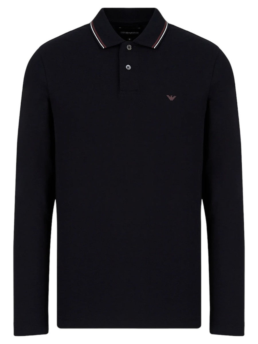 Polo maniche lunghe in piquet stretch con ricamo micro eagle-Emporio Armani-Polo-Vittorio Citro Boutique