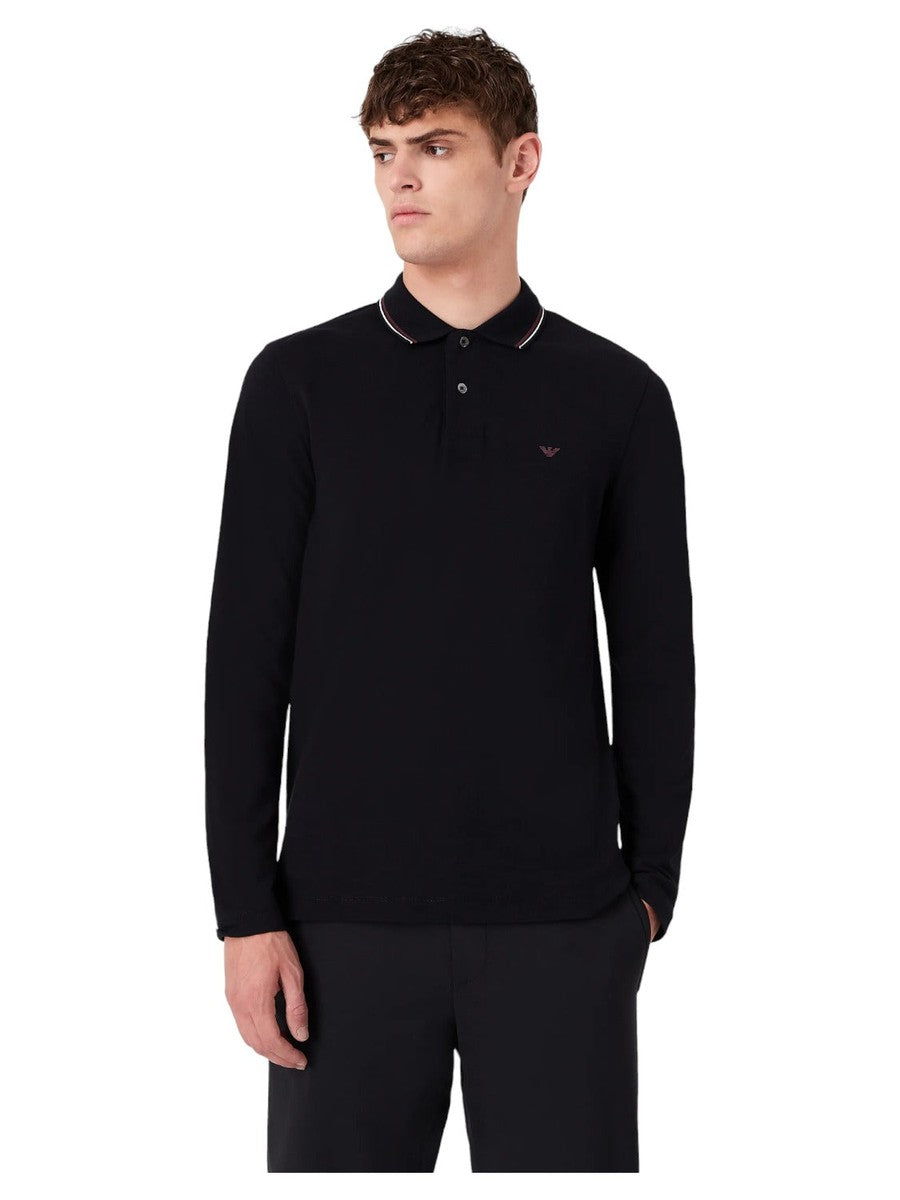 Polo maniche lunghe in piquet stretch con ricamo micro eagle-Emporio Armani-Polo-Vittorio Citro Boutique