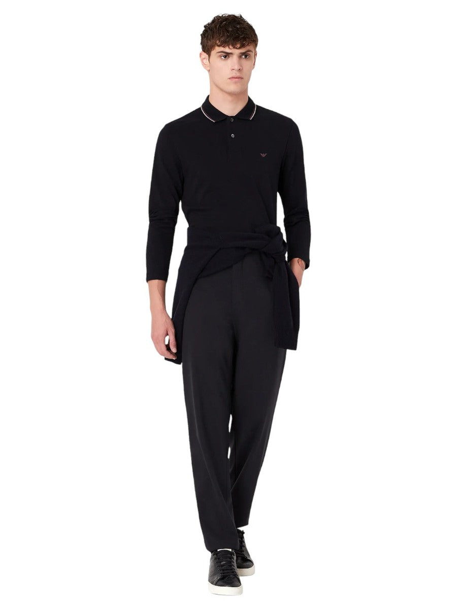 Polo maniche lunghe in piquet stretch con ricamo micro eagle-Emporio Armani-Polo-Vittorio Citro Boutique