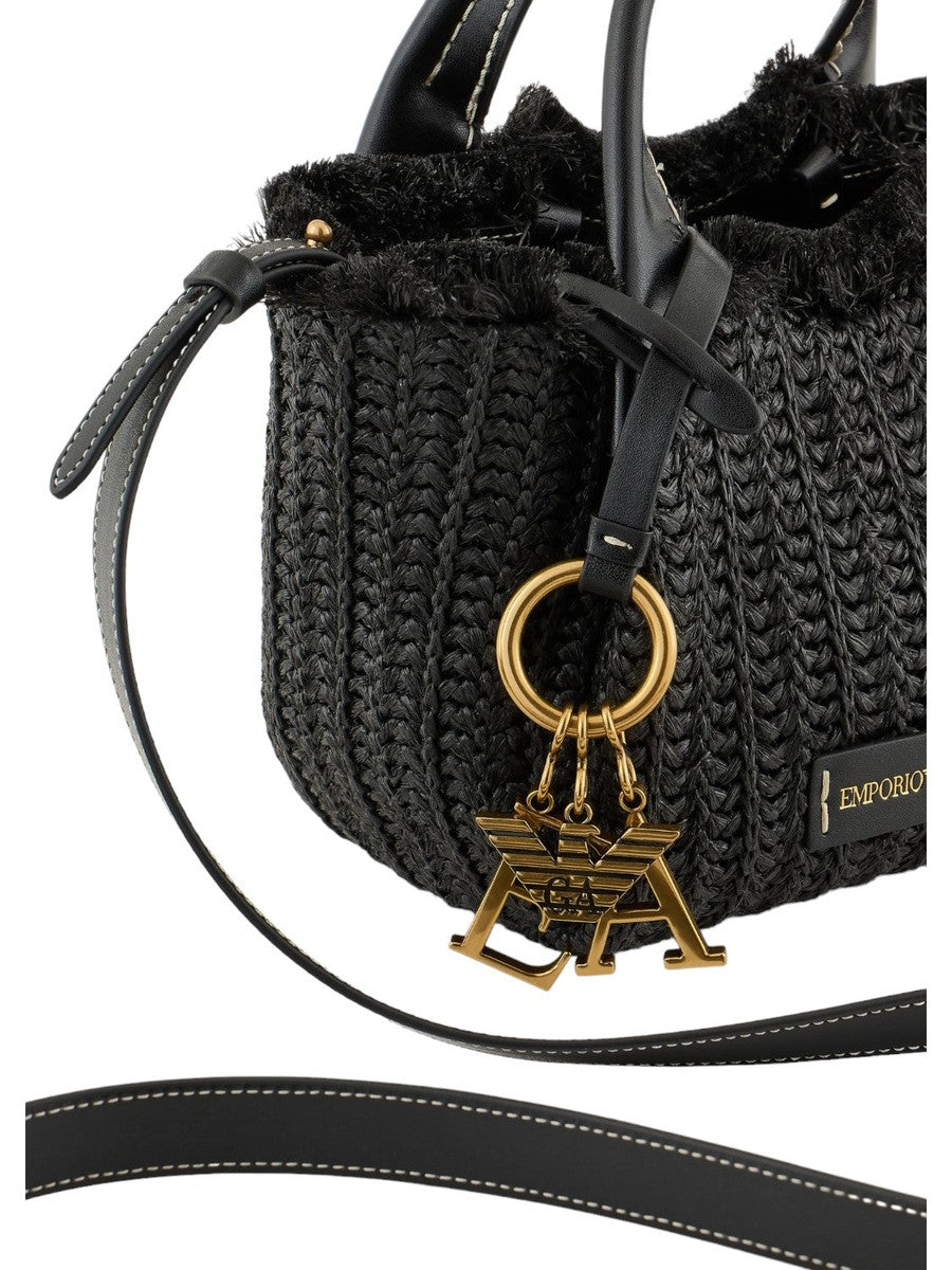 Borsa a mano in paglia intrecciata con charm logo-Emporio Armani-Borse a mano-Vittorio Citro Boutique