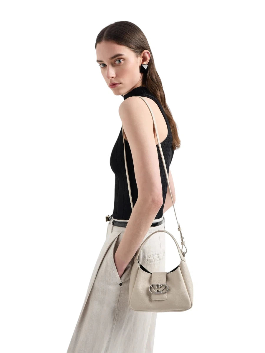 Borsa a mano hobo in pelle con fibbia aquila-Borse a mano-Emporio Armani-Vittorio Citro Boutique