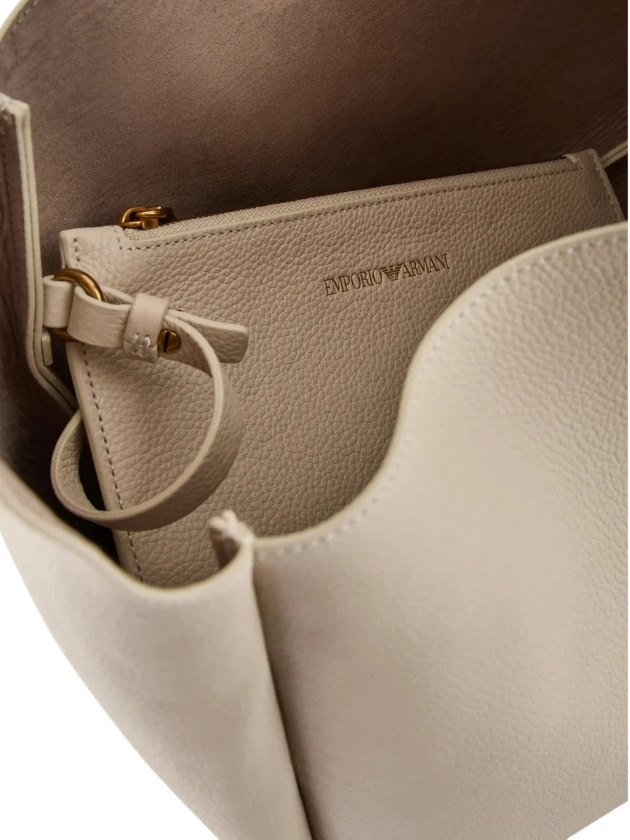 Borsa a spalla hobo in pelle con fibbia aquila-Emporio Armani-Borse a spalla-Vittorio Citro Boutique