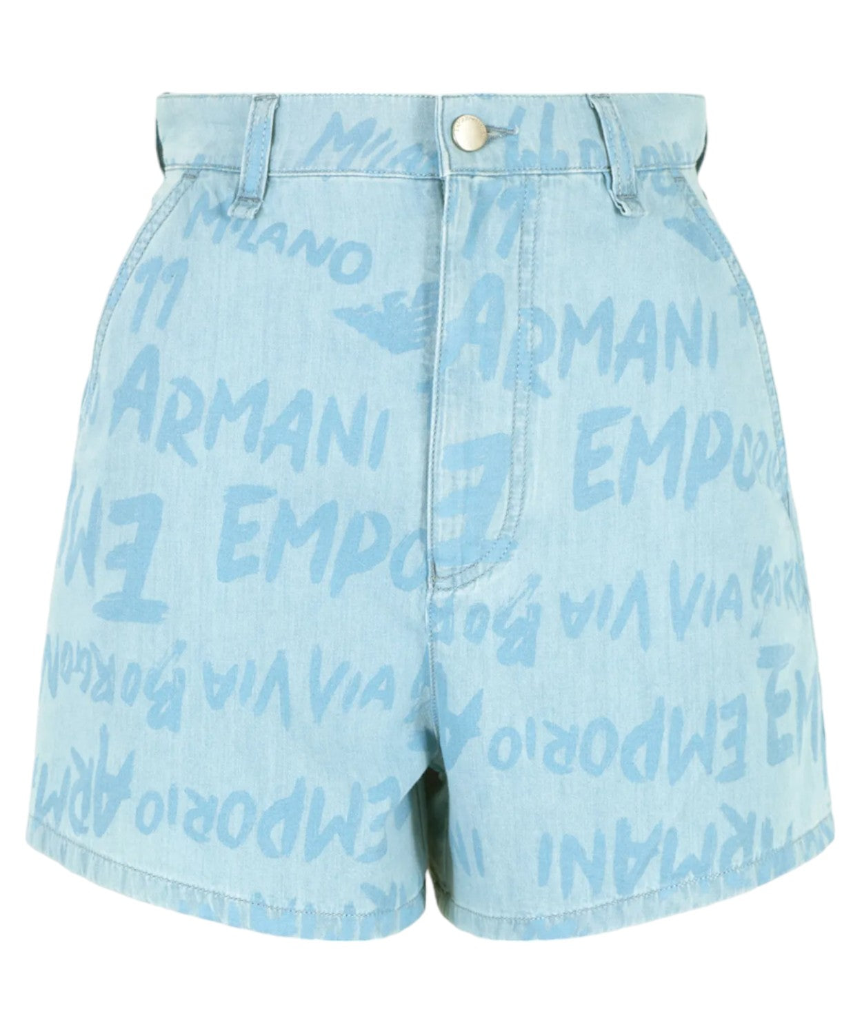 Shorts in Denim Light con Stampa Lettering-Emporio Armani-Shorts-Vittorio Citro Boutique