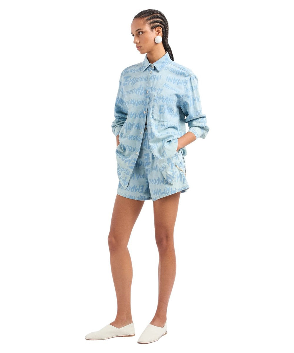 Shorts in Denim Light con Stampa Lettering-Emporio Armani-Shorts-Vittorio Citro Boutique