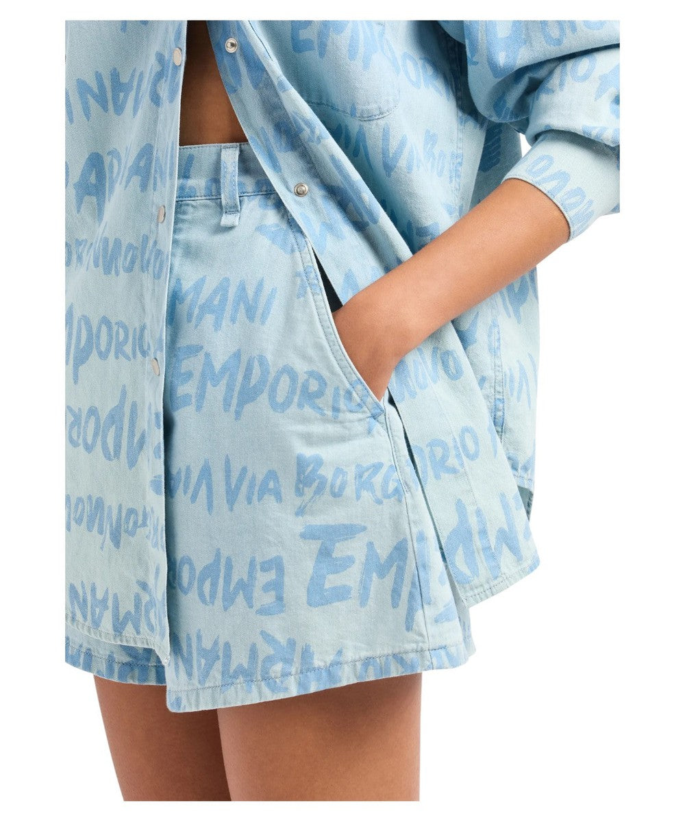 Shorts in Denim Light con Stampa Lettering-Emporio Armani-Shorts-Vittorio Citro Boutique