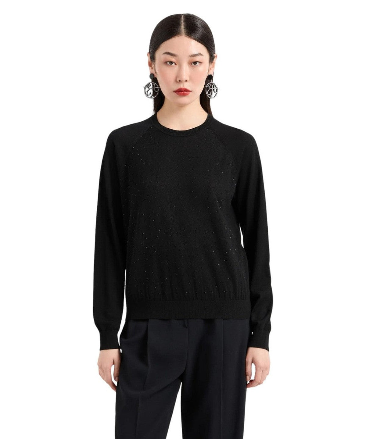 Maglione in lana rasata con micro strass-Emporio Armani-Maglieria-Vittorio Citro Boutique