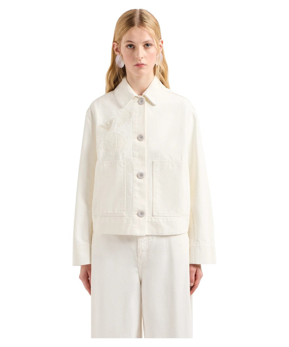 Blouson in Drill di Cotone con Ricamo-Emporio Armani-Giacche-Vittorio Citro Boutique