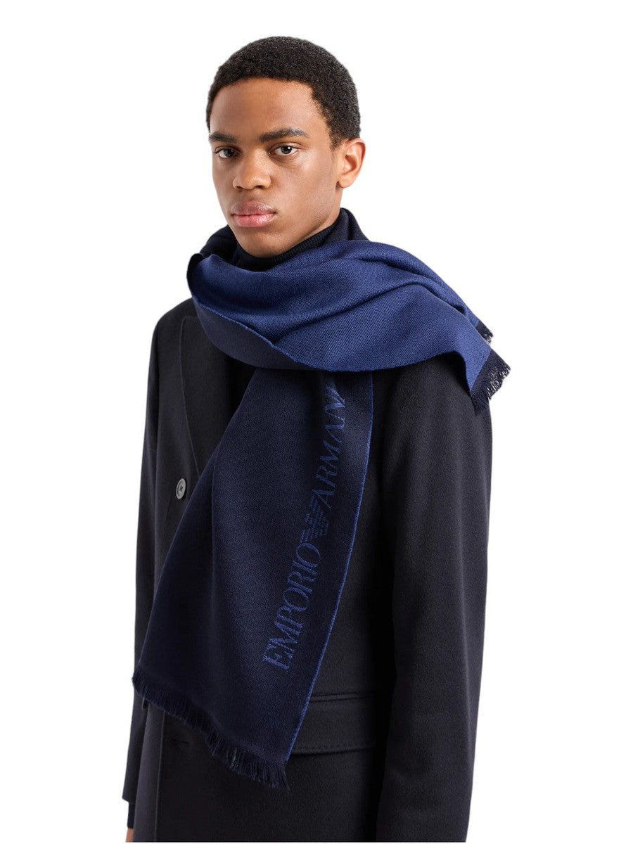 Emporio Armani Pure Wool Scarf with Jacquard Logo Made in Italy