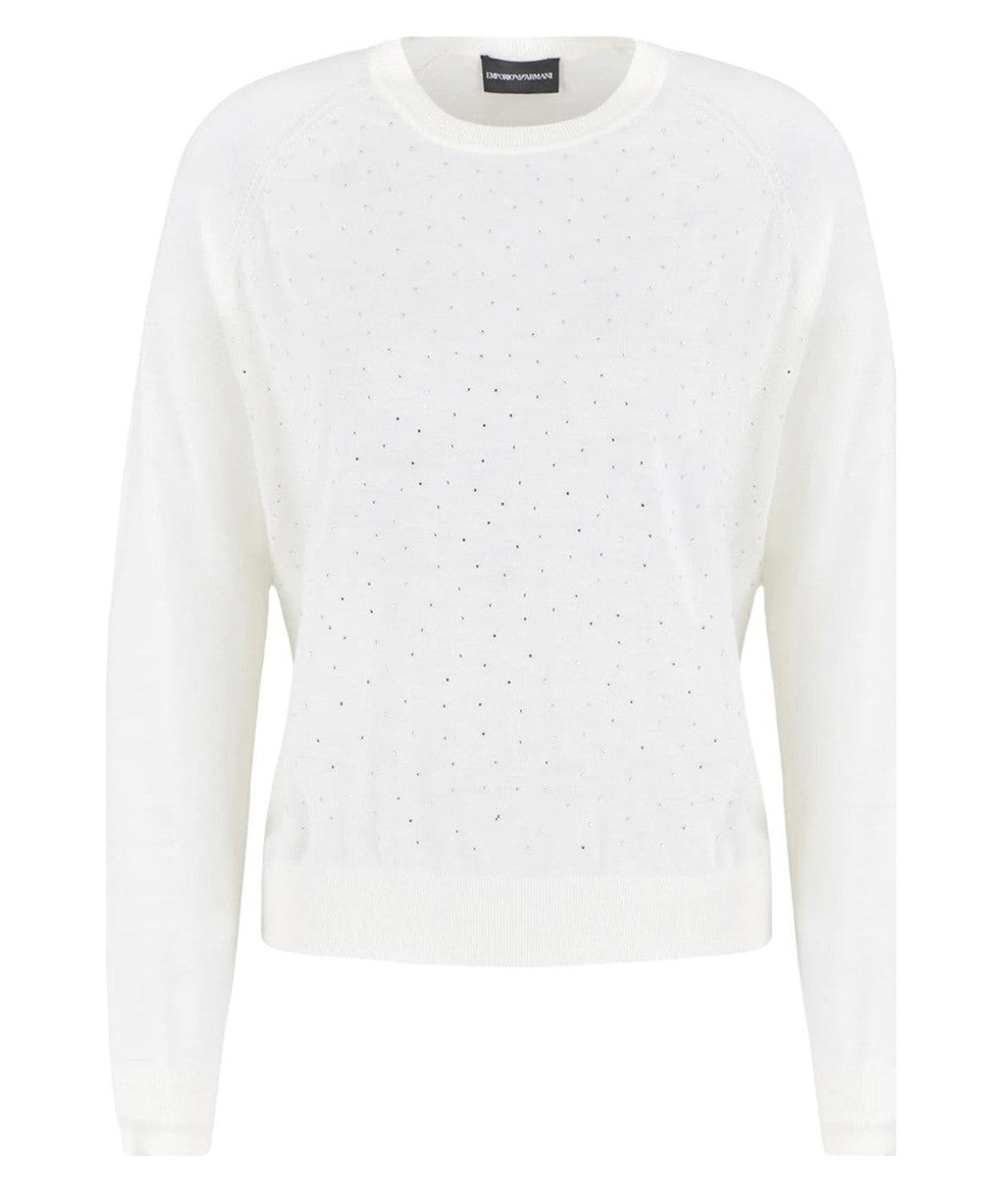 Maglione in lana rasata con micro strass-Emporio Armani-Maglieria-Vittorio Citro Boutique