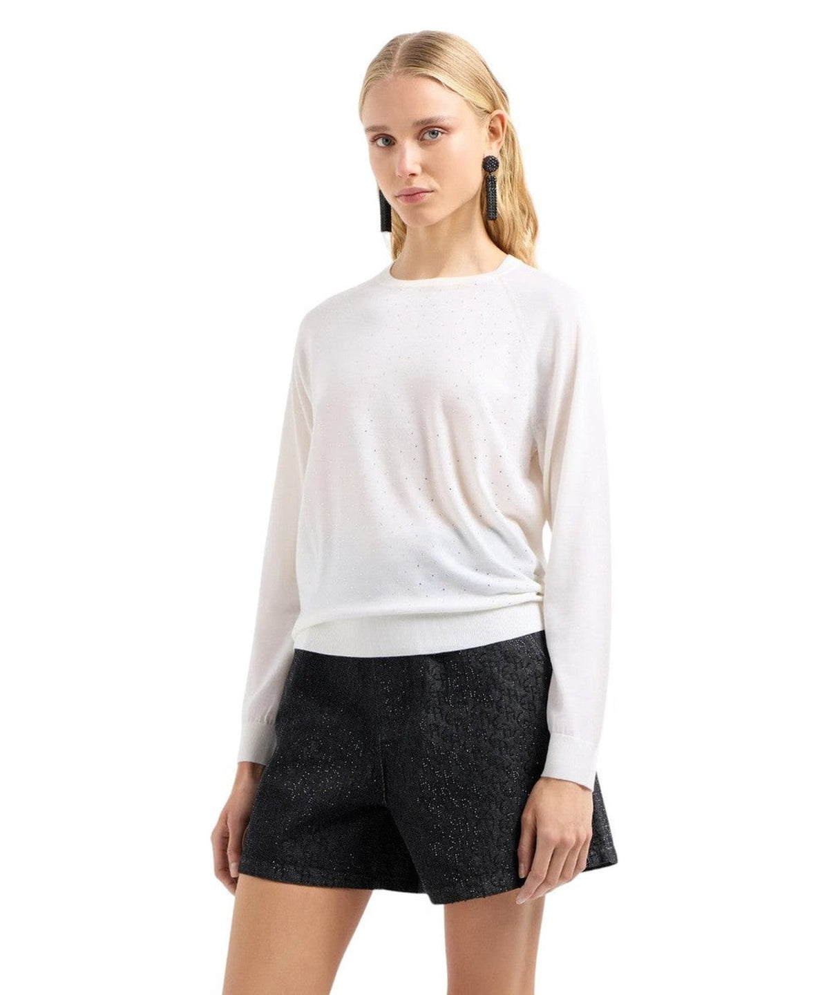 Maglione in lana rasata con micro strass-Emporio Armani-Maglieria-Vittorio Citro Boutique