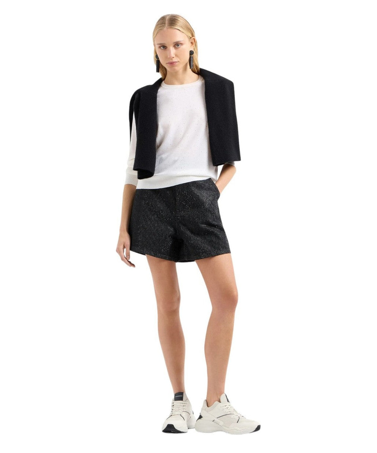 Maglione in lana rasata con micro strass-Emporio Armani-Maglieria-Vittorio Citro Boutique