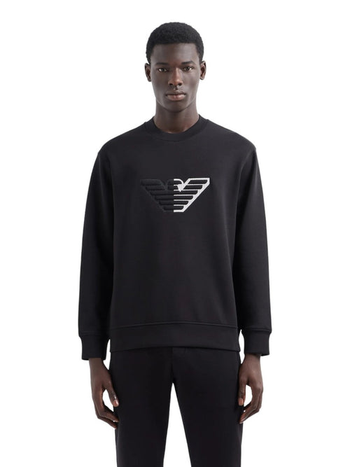 Felpa Emporio Armani in Double Jersey con Maxi Aquila Embossed
