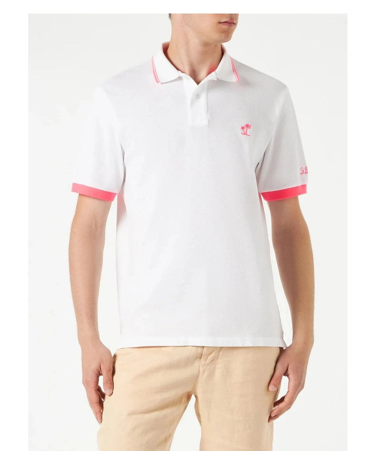 Polo in piquet bianco con ricamo di palme-Mc2 Saint Barth-Polo-Vittorio Citro Boutique