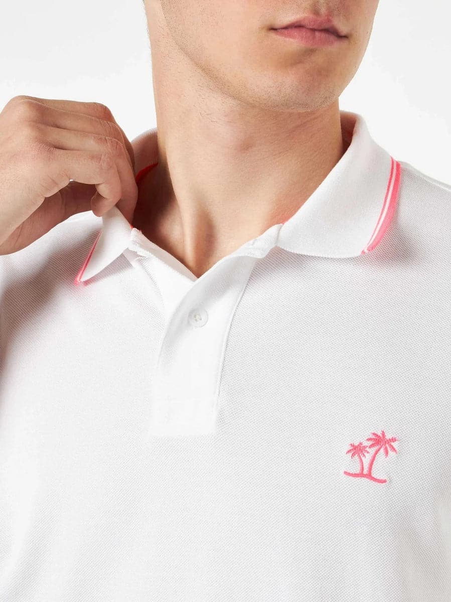 Polo in piquet bianco con ricamo di palme-Mc2 Saint Barth-Polo-Vittorio Citro Boutique