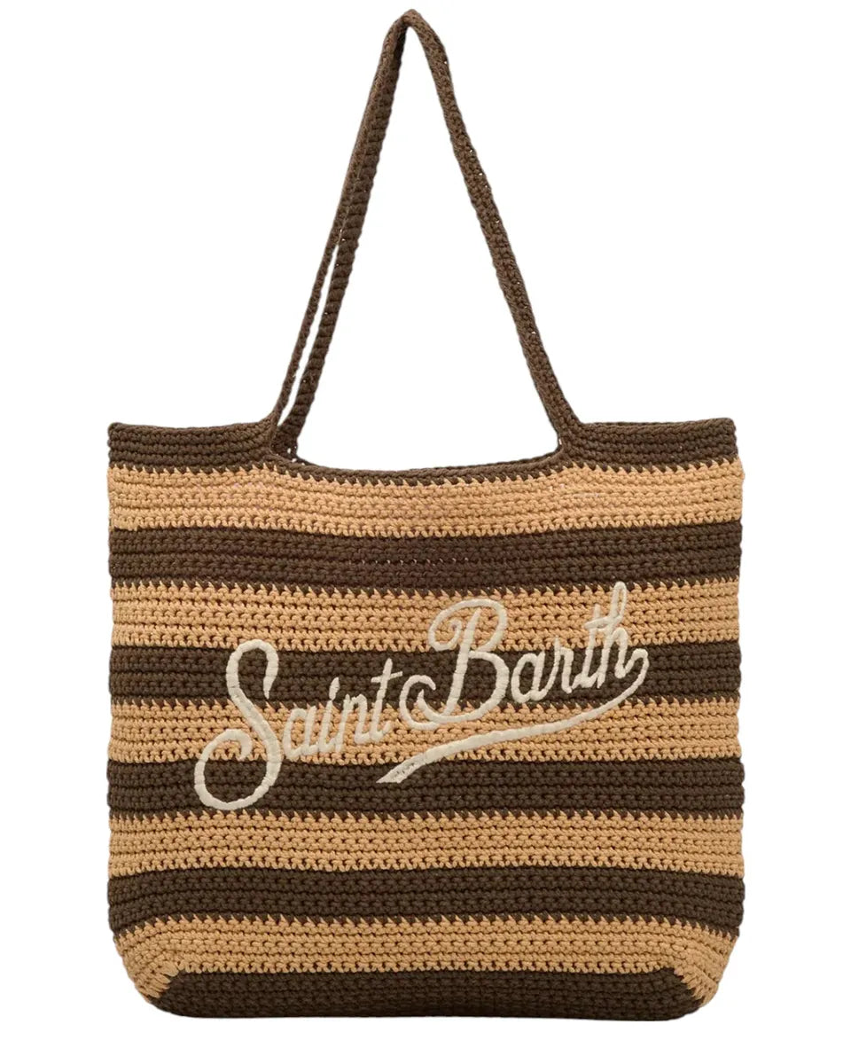 Borsa a Righe Crochet Marrone con Logo Ricamato-Mc2 Saint Barth-Borse a spalla-Vittorio Citro Boutique