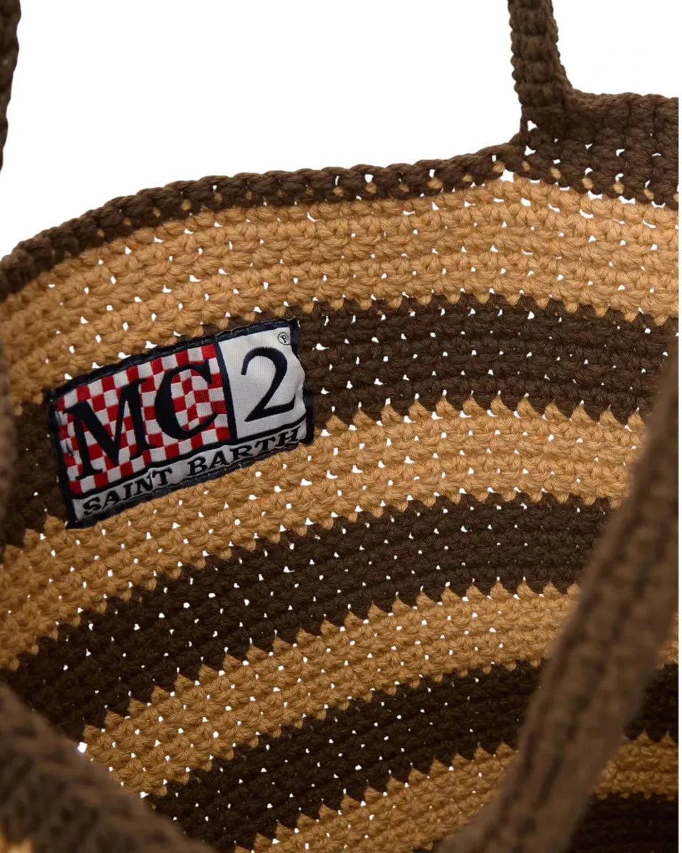 Borsa a Righe Crochet Marrone con Logo Ricamato-Mc2 Saint Barth-Borse a spalla-Vittorio Citro Boutique