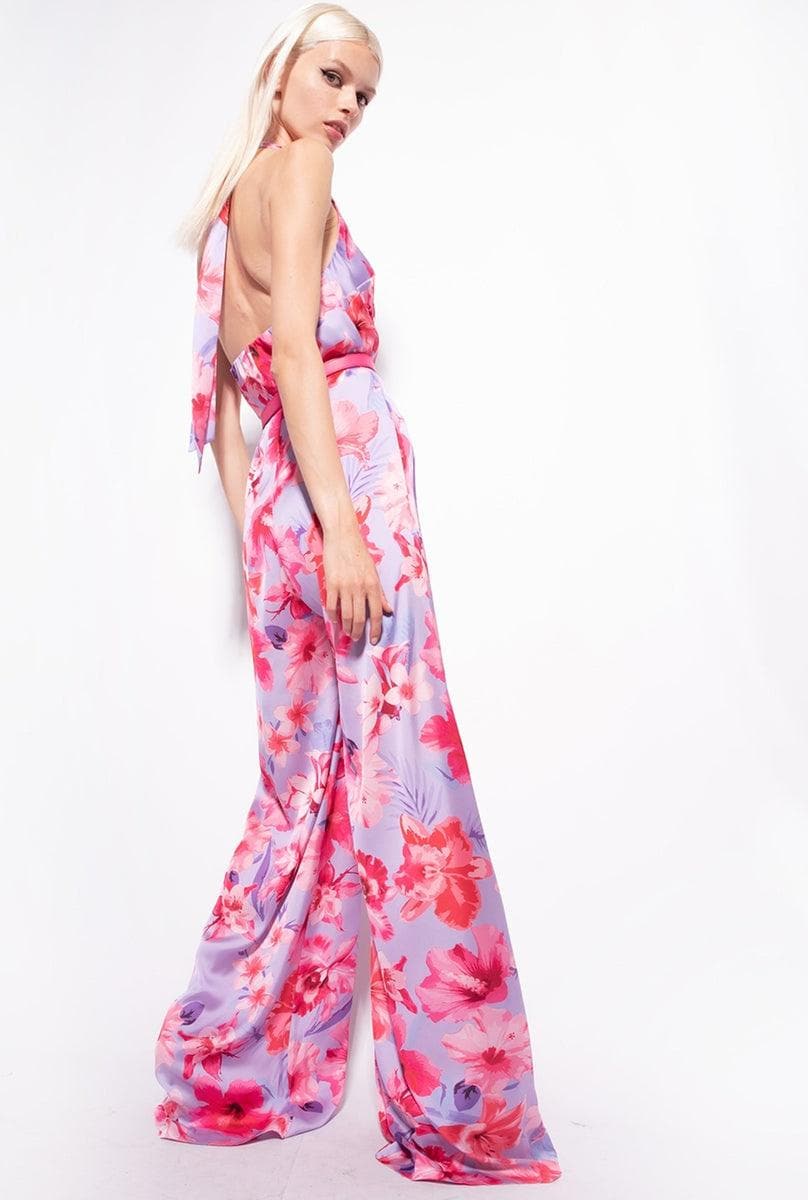 Tuta in satin con stampa fiori - Vittorio Citro Boutique