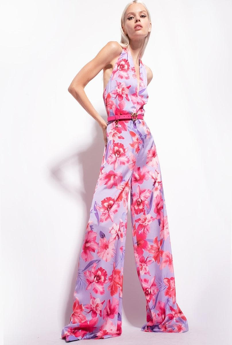 Tuta in satin con stampa fiori - Vittorio Citro Boutique