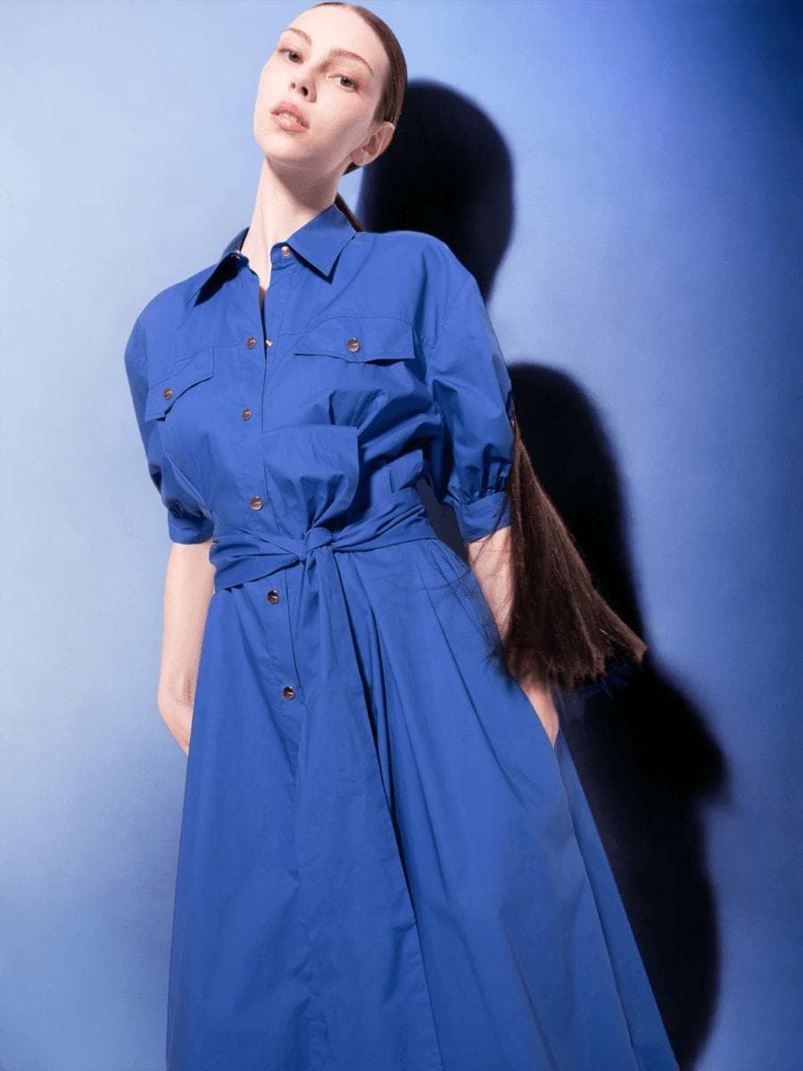 Chemisier in popeline di cotone con fusciacca - Vittorio Citro Boutique