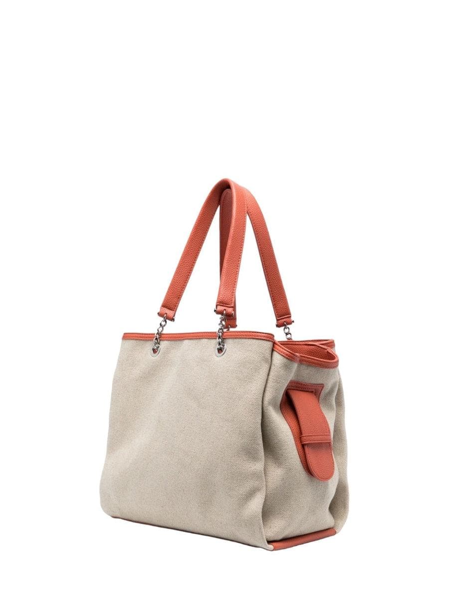 Borsa a mano in lino con maxi ricamo e charm - Vittorio Citro Boutique