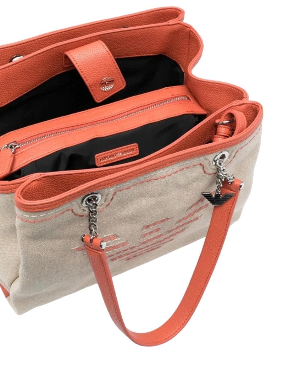 Borsa a mano in lino con maxi ricamo e charm - Vittorio Citro Boutique