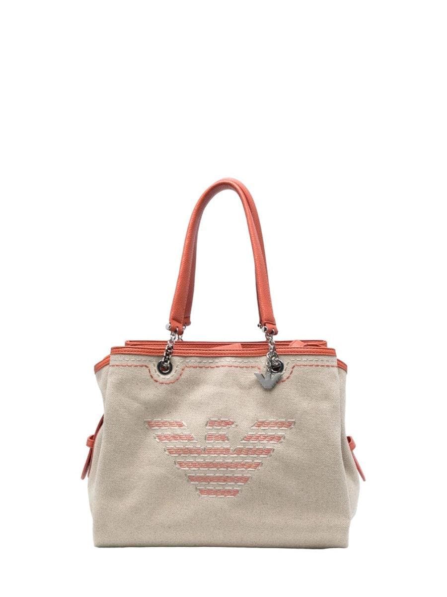 Borsa a mano in lino con maxi ricamo e charm - Vittorio Citro Boutique