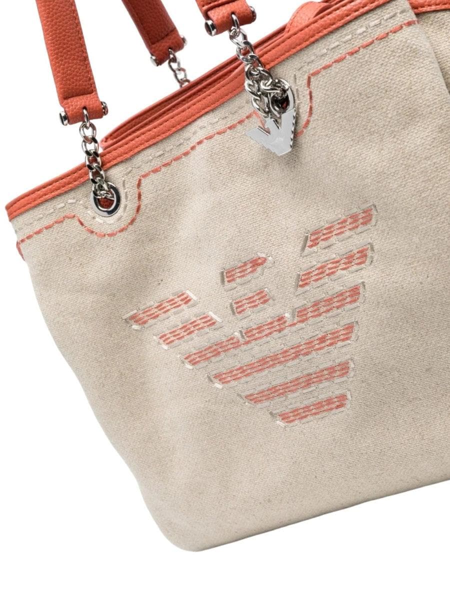 Borsa a mano in lino con maxi ricamo e charm - Vittorio Citro Boutique