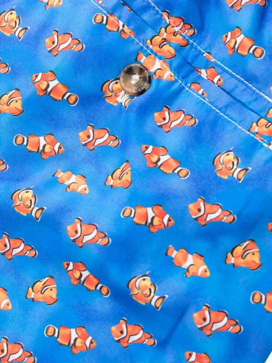 Pantaloncini da bagno da uomo in tessuto leggero con stampa di pesci pagliaccio - Vittorio Citro Boutique
