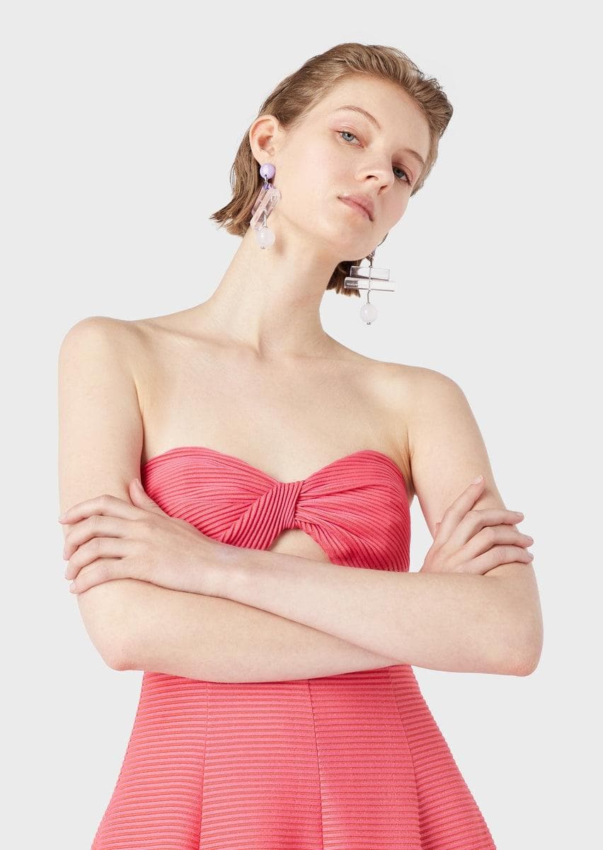 Abito lungo scollo cuore in tessuto barré a coste - Vittorio Citro Boutique